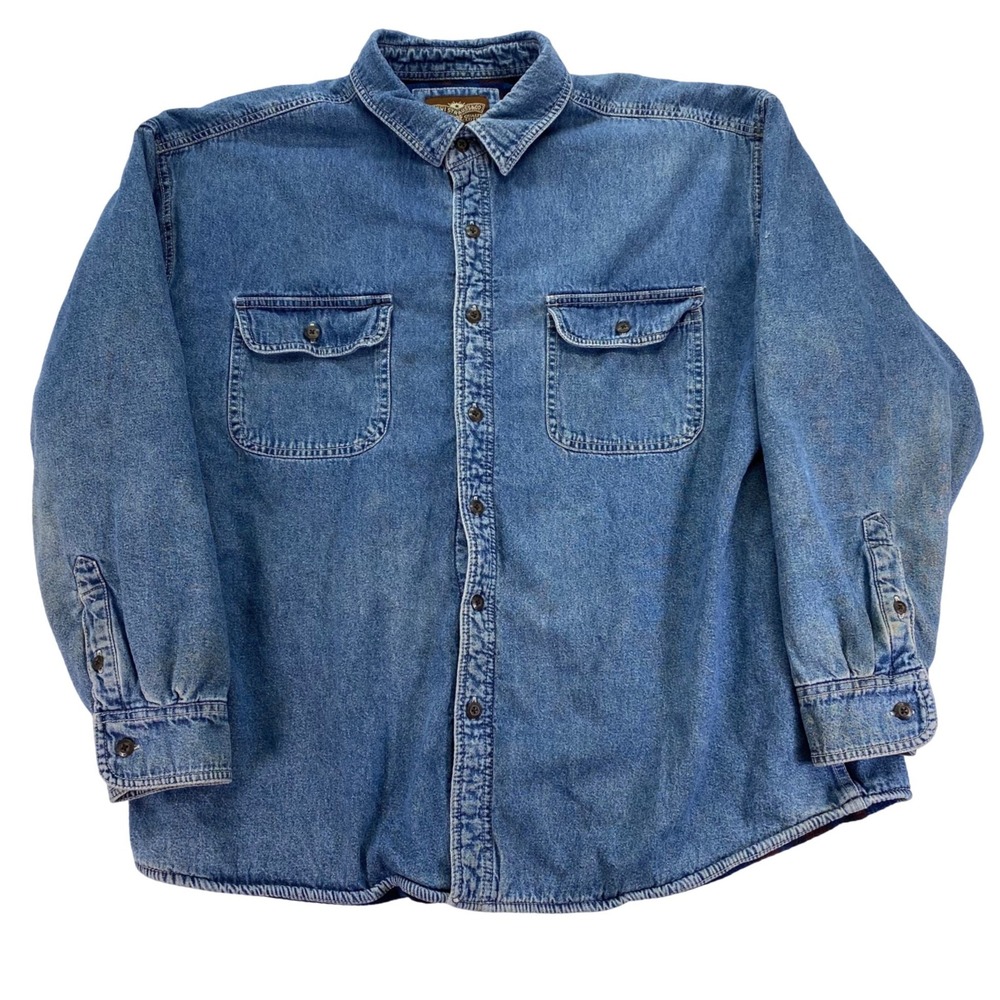 Levi Strauss Denim Shirt Mens XXL Blue Blanket Lined Plaid Workwear Shacket Read